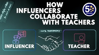 A stylish thumbnail showing a white silhouette of 2 hands shaking, making a deal. Next to the left hand is the word 'influencer' and next to the right hand 'teacher' A text is written that reads 'How influencers collaborate with teachers'. The thumbnail has a label that reads '100% transparency' 