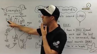 An English class in Hong Kong on short vowel sounds by a teacher with a cap in front of a whiteboard
