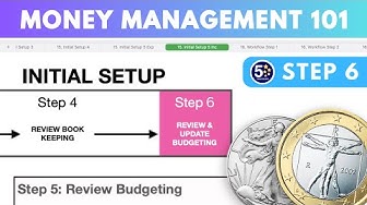 a video thumbnail showing a section of a spreadsheet, step 1 of the initial setup before you should manage your money with this money management spreadsheet and 2 coins to indicate that this video is about money and money management 