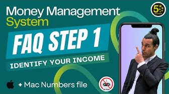 a video thumbnail showing a man in a suit with his long hair done up and pointing towards the text in the thumbnail which talks about a Money Management System and is an explanatory FAQ video about step 1 of the updating process, the money management process which in this case is 'identifying your income'