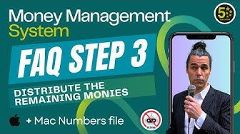 a video thumbnail showing a man in a suit with his long hair done up and holding a microphone in his hand and is talking about the text in the thumbnail which talks about a Money Management System and is an explanatory FAQ video about step 3 of the updating process, the money management process which in this case is 'distributing your remaining income'