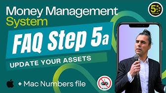 a video thumbnail showing a man in a suit with his long hair done up and holding a microphone in his hand and is talking about a Money Management System and is an explanatory FAQ video about step 5a of the updating process, the money management process which in this case is 'updating your assets'