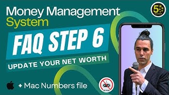 a video thumbnail showing a man in a suit with his long hair done up and holding a microphone in his hand and is talking about a Money Management System and is an explanatory FAQ video about step 6 of the updating process, the money management process which in this case is 'updating your net worth'